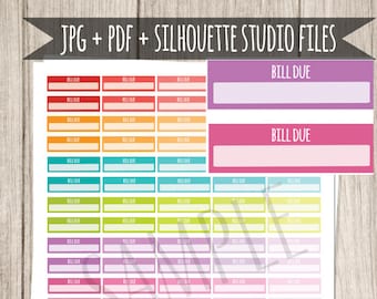 Bill Due Printable Planner Stickers Bill Planner Stickers Bill Due Sticker Functional Stickers for Erin Condren Planner Cut File Box Sticker