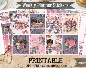 Adesivi stampabili per planner di San Valentino, adesivi settimanali per planner Erin Condren, kit per planner settimanale, file di taglio per icone di planner di San Valentino