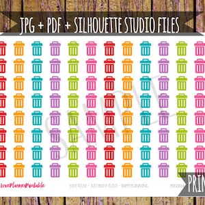 Trash Can Printable Planner Stickers Cut File Trash Bin Stickers Trash Bin Trash Planner Stickers Icon Stickers Functional Stickers A46