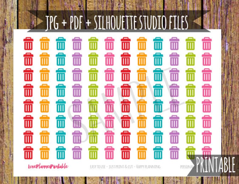 trash can printable planner stickers trash stickers cut