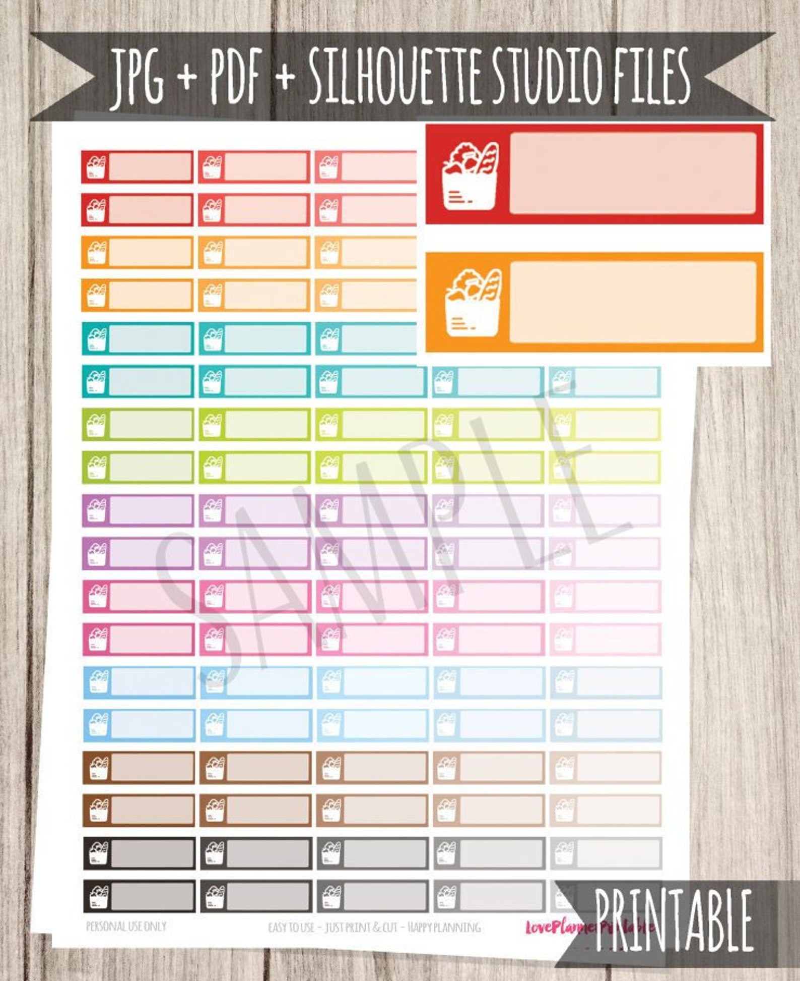 Grocery Bag Printable Planner Stickers Grocery Shopping | Etsy