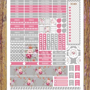 Pink Grey Roses Digital Printable Planner Stickers Weekly | Etsy