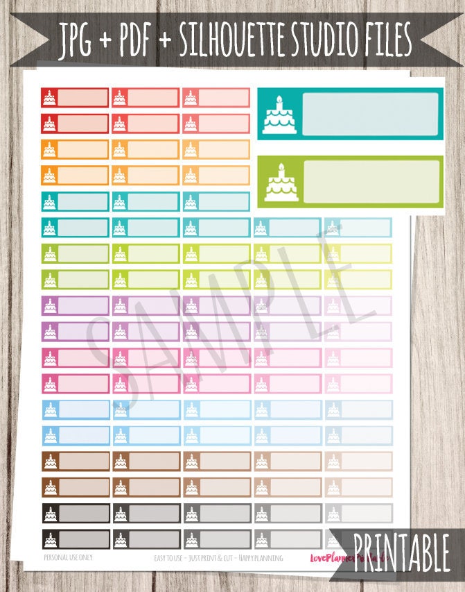 Birthday Printable Planner Stickers Birthday Planner Stickers - Etsy