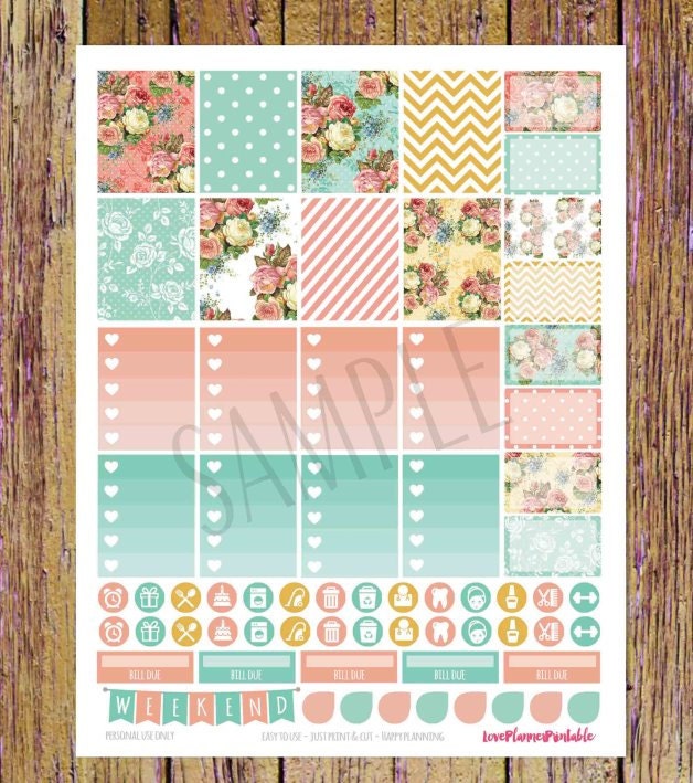 Vintage Roses Digital Printable Planner Stickers Weekly Stickers ...