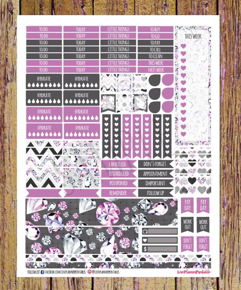 Lavender Bling Printable Planner Stickers Weekly Stickers for Erin ...