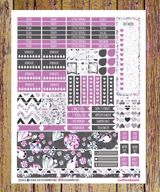 Lavender Bling Printable Planner Stickers Weekly Stickers for Erin ...