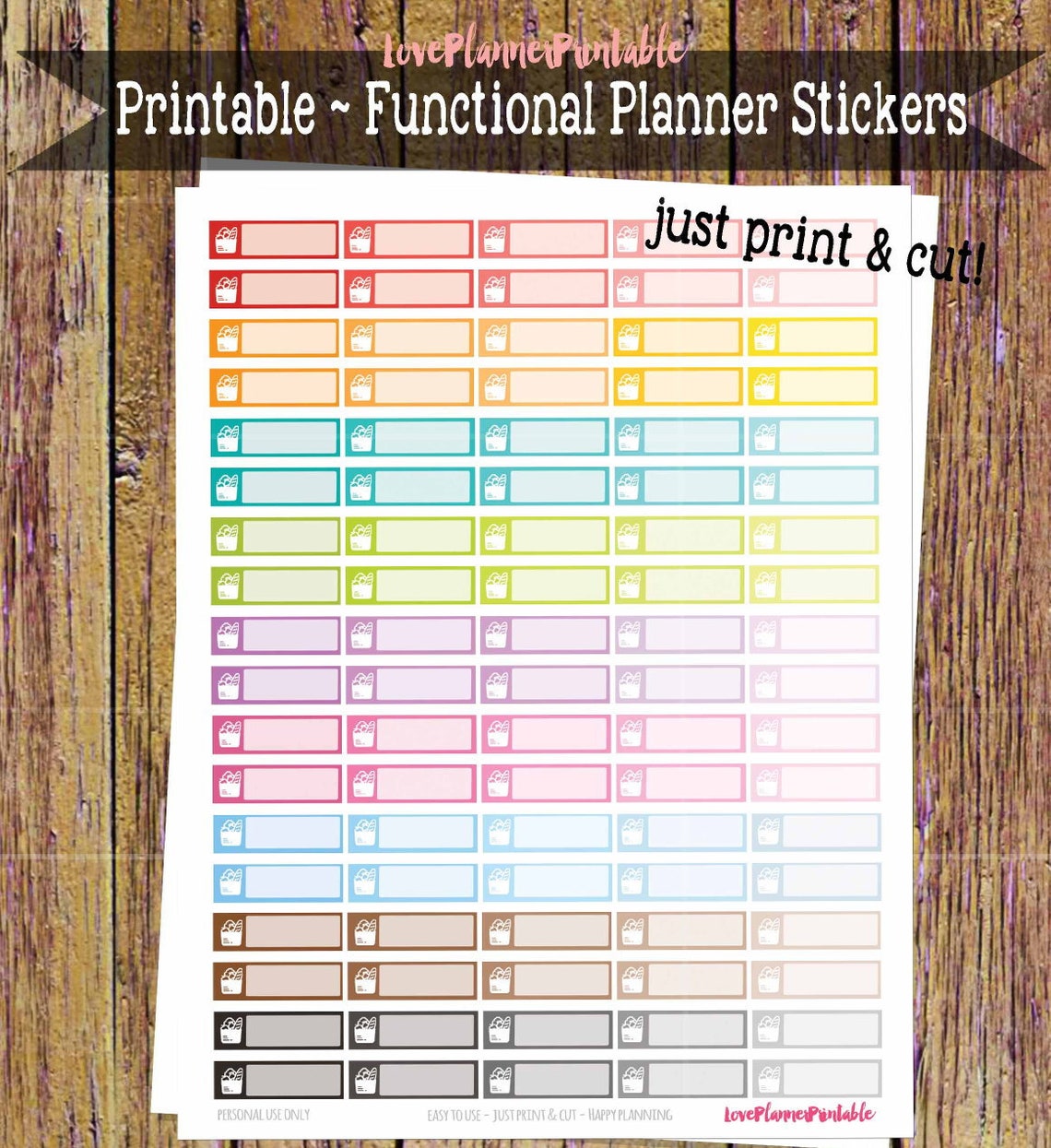 Grocery Bag Printable Planner Stickers Grocery Shopping | Etsy