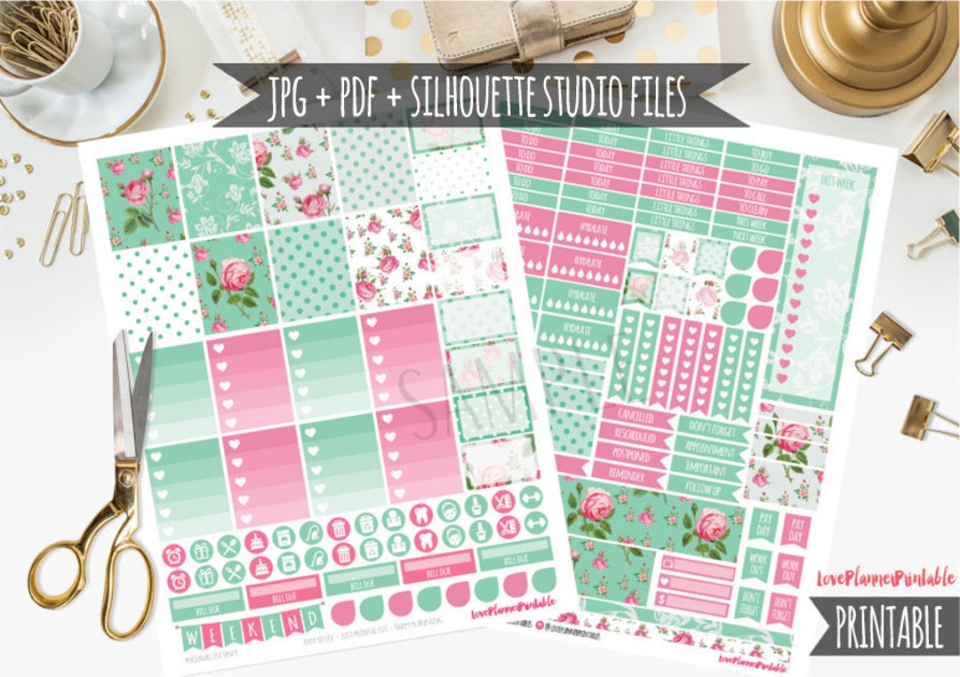 Mint Roses Printable Planner Stickers Weekly Stickers for Erin Condren ...