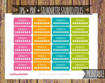 Daily Hydrate Hydrate Stickers Water Tracker Printable Planner Stickers Cut File Icon Stickers Water Stickers Cut File Rainbow Colors A70