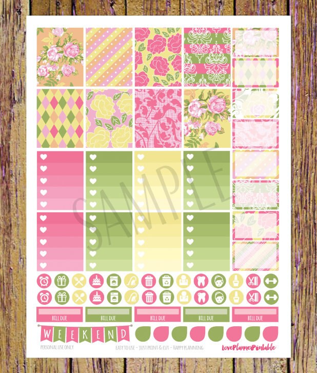 Beautiful Roses Digital Printable Planner Stickers for Erin Condren ...