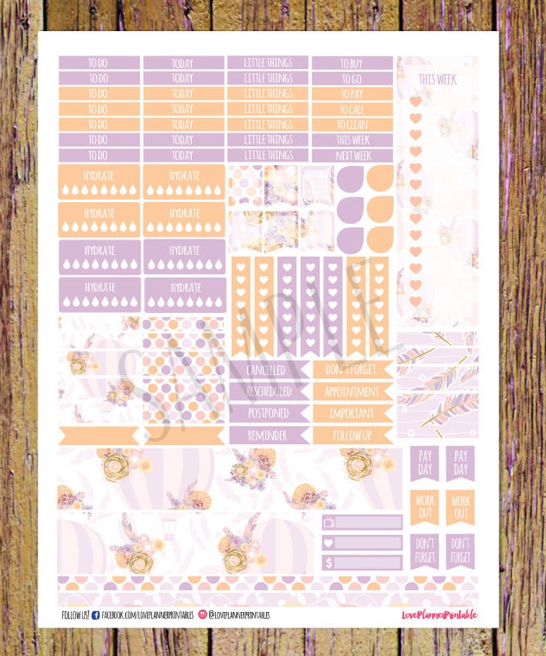 Hot Balloon Digital Printable Planner Stickers Weekly Stickers Digital ...