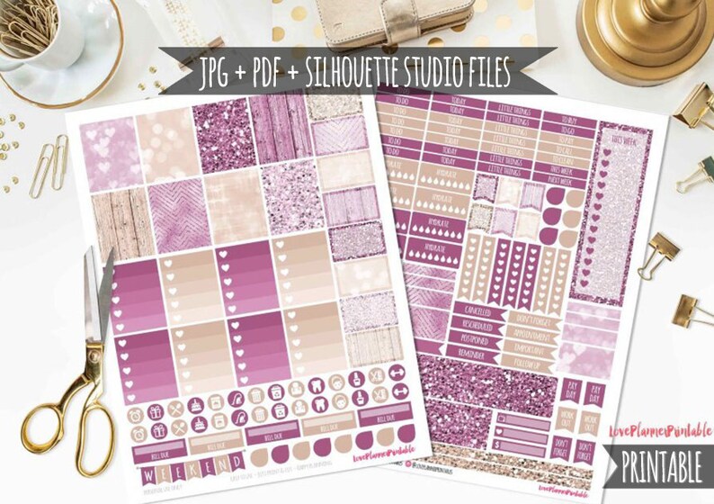 Lavender Dreams Glitter Digital Printable Planner Stickers Weekly Planner Stickers Vertical Planner Digital Planner Stickers Glitter Planner image 1