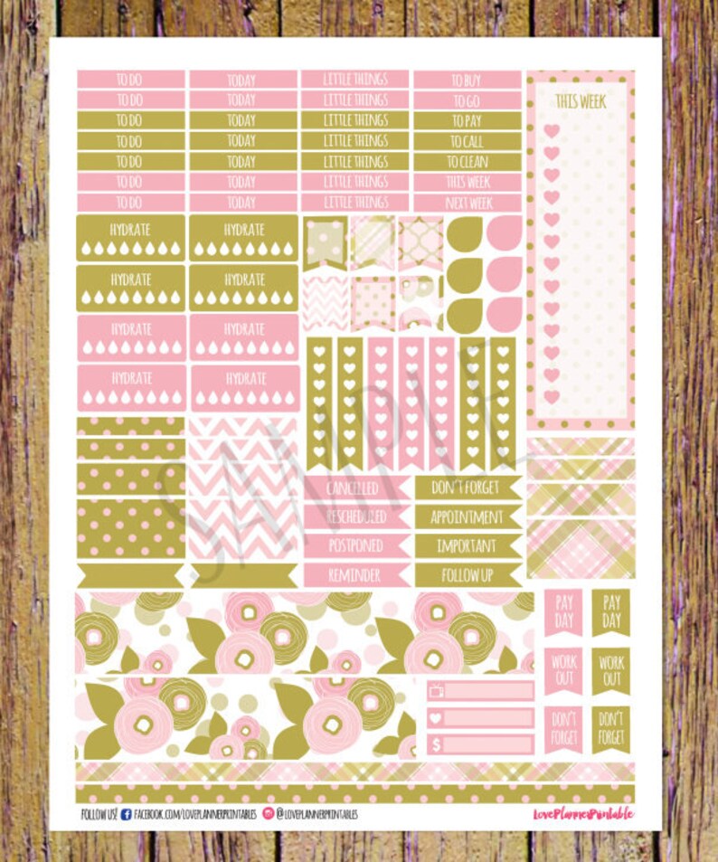 Pink Gold Floral Printable Planner Stickers Weekly Stickers for Erin ...