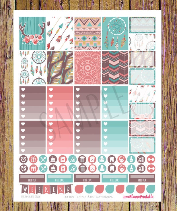 Boho Printable Planner Stickers Weekly Planner Stickers for Erin ...