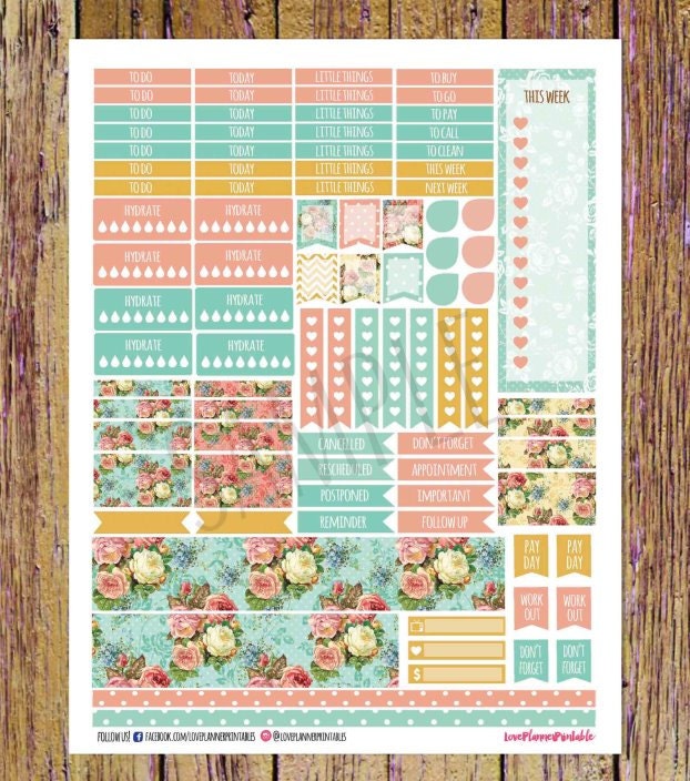 Vintage Roses Digital Printable Planner Stickers Weekly Stickers ...