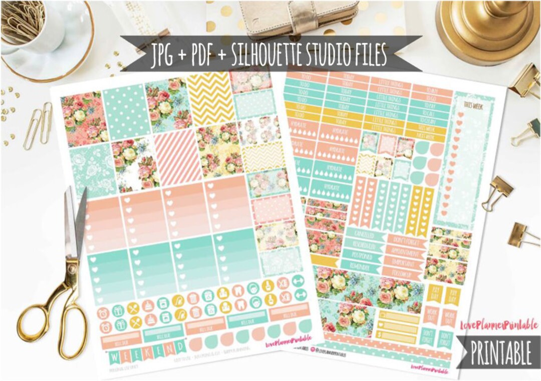 Vintage Roses Digital Printable Planner Stickers Weekly Stickers ...