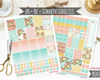 Vintage Roses Digital Printable Planner Stickers Weekly Stickers Digital Planner Stickers for Erin Condren Planner Vertical Floral Planner