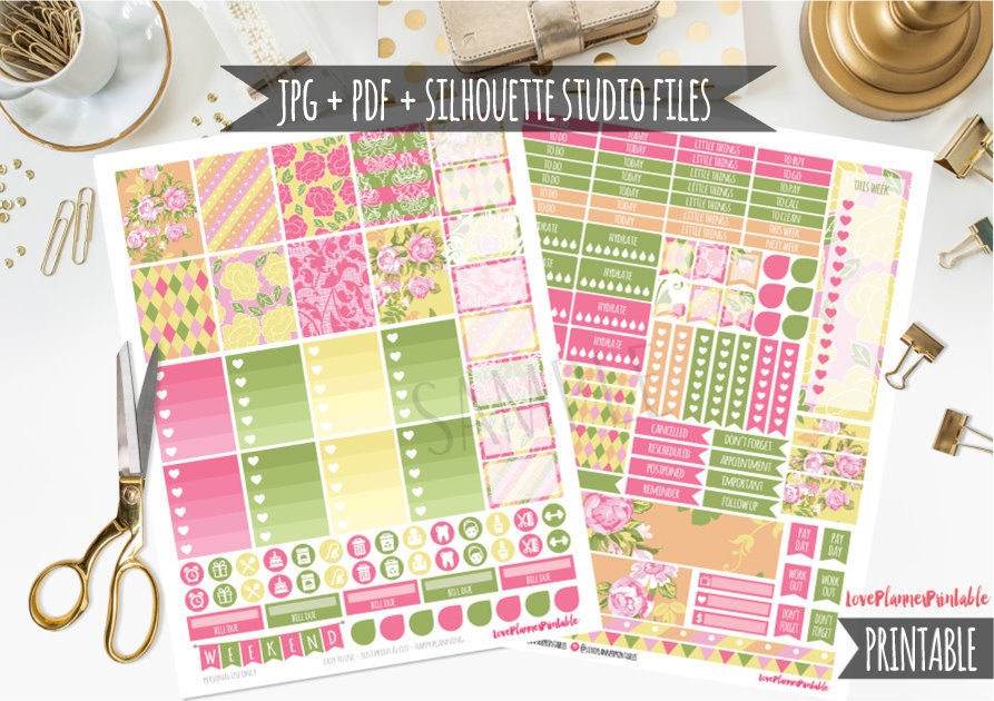 Beautiful Roses Digital Printable Planner Stickers for Erin Condren ...