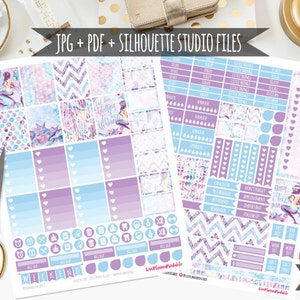 Lavender Mermaid Digital Printable Planner Stickers Weekly Stickers for Erin Condren Planner Mermaid Planner Weekly Planner Cut File Weekend