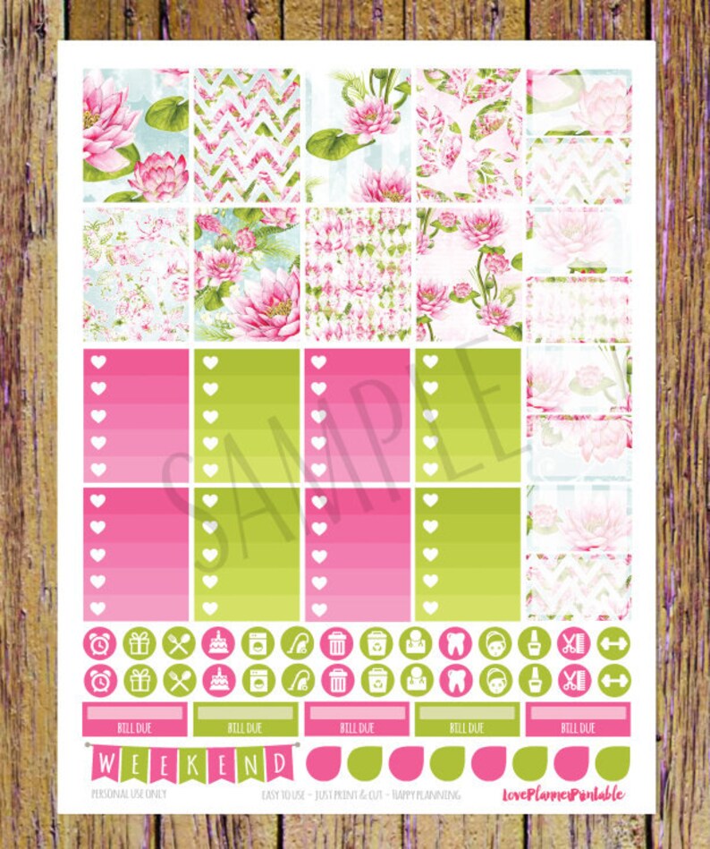 Lotus Flower Digital Printable Planner Stickers Weekly Stickers Planner ...
