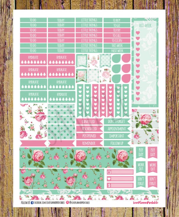 Mint Roses Printable Planner Stickers Weekly Stickers for Erin - Etsy