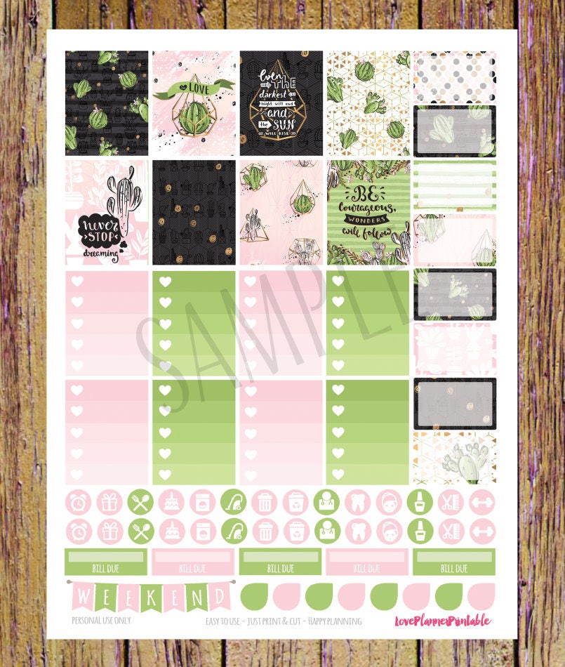 Cactus Succulents Printable Planner Stickers Weekly Stickers Digital ...