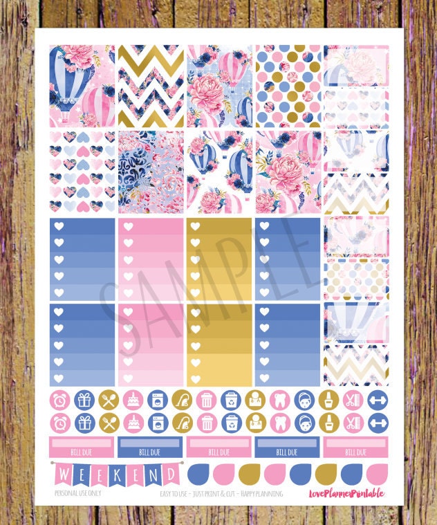 Hot Balloon Digital Printable Planner Stickers Weekly Stickers Digital ...