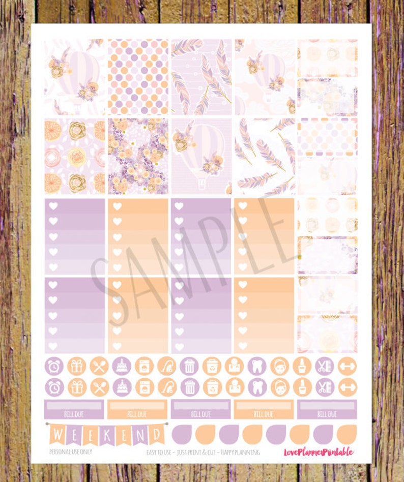 Hot Balloon Digital Printable Planner Stickers Weekly Stickers Digital ...