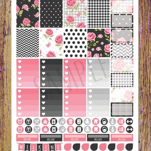 Pink Black Floral Digital Printable Planner Stickers Weekly Stickers Digital Planner Stickers Floral Planner Checklists Weekly Planner Cut image 2