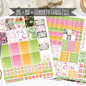 Tropical Summer Digital Printable Planner Stickers Weekly Stickers Digital Planner Stickers Flamingos Planner Stickers Heart Checklist Box
