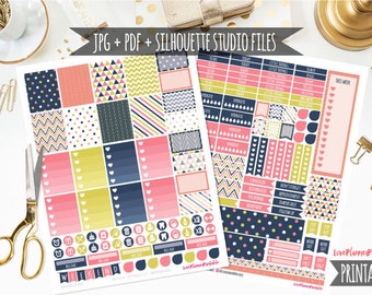 Adesivi per planner stampabili digitali rosa oro blu navy Adesivi per planner settimanali Adesivi per planner verticale Adesivi per planner digitale File di taglio per planner settimanale
