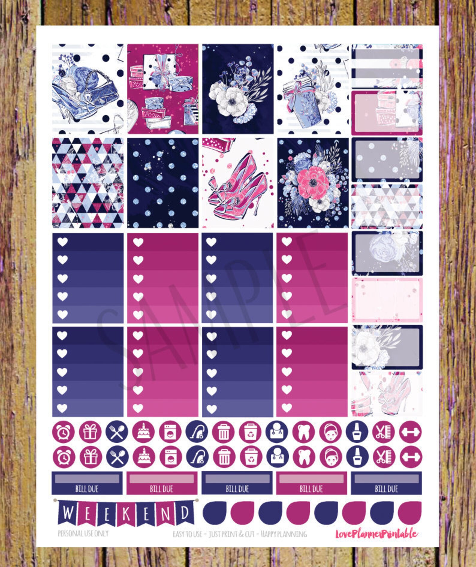 Navy Floral Digital Printable Planner Stickers Weekly Stickers Digital ...