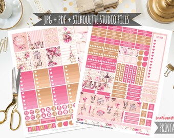 Sweet Paris Love Printable Planner Stickers Weekly Stickers Digital Planner Stickers for Erin Condren Planner Full Box Half Box Hydrate Cut