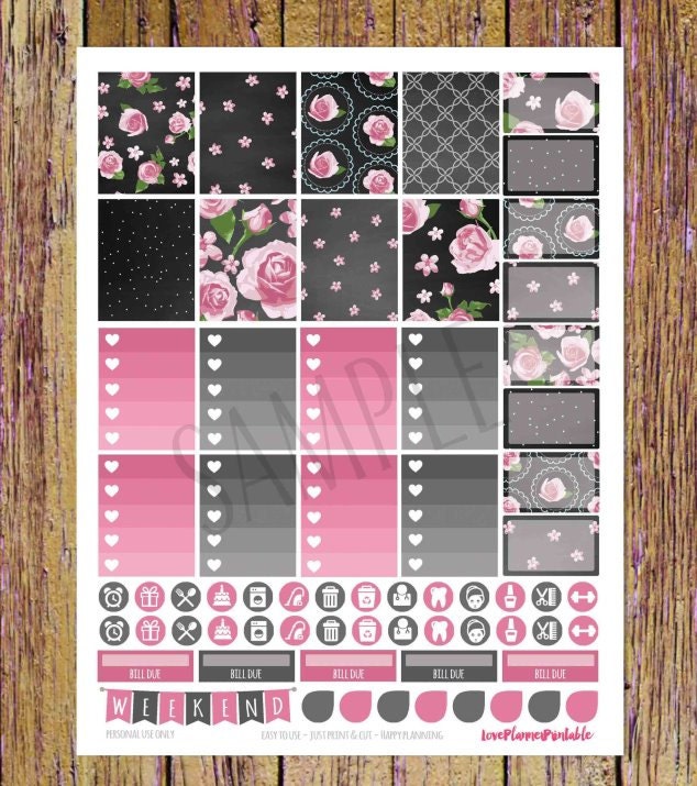 Vintage Rose Chalkboard Digital Printable Planner Stickers Weekly ...