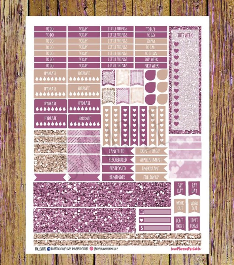 Lavender Dreams Glitter Digital Printable Planner Stickers Weekly Planner Stickers Vertical Planner Digital Planner Stickers Glitter Planner image 3