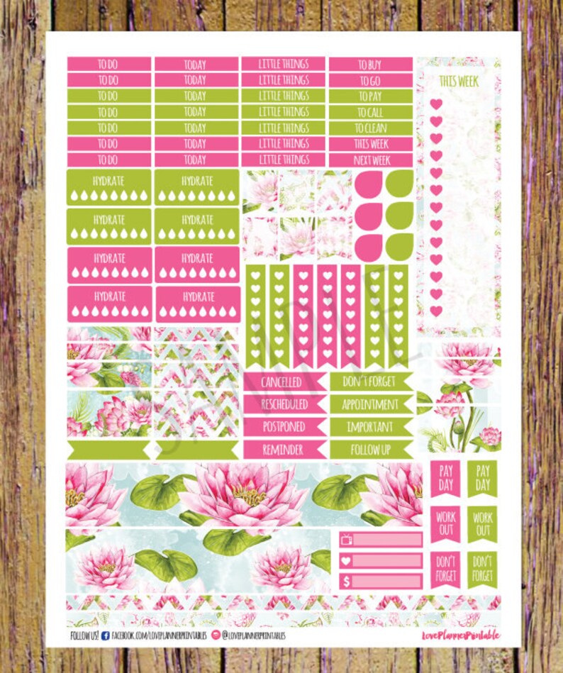 Lotus Flower Digital Printable Planner Stickers Weekly Stickers Planner ...