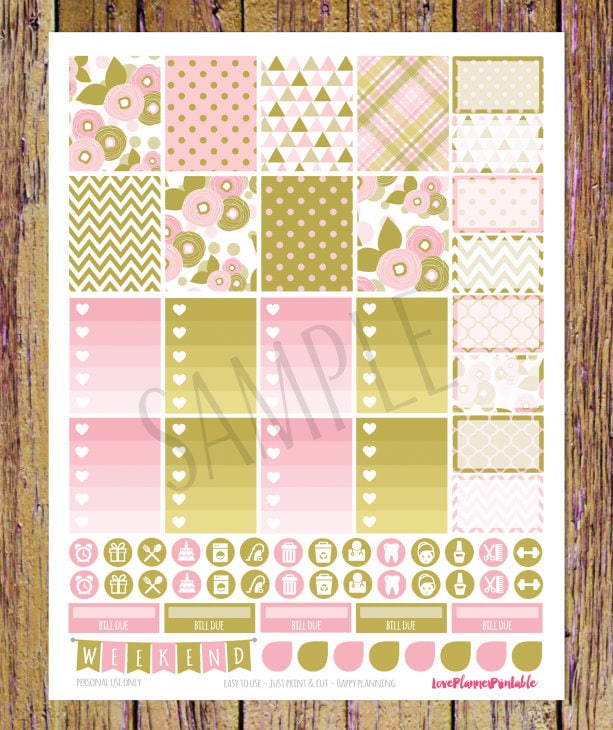 Pink Gold Floral Printable Planner Stickers Weekly Stickers for Erin ...