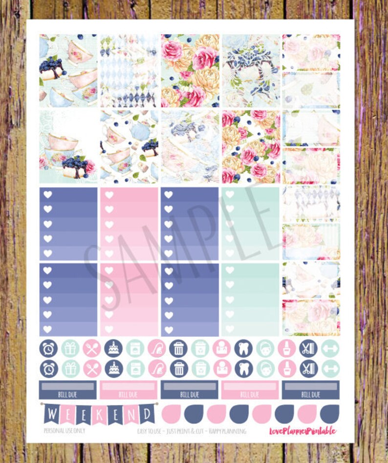 Tea Party Digital Printable Planner Stickers Weekly Stickers Digital Planner Stickers Tea Party Stickers Weekly Planner Cut Files image 2