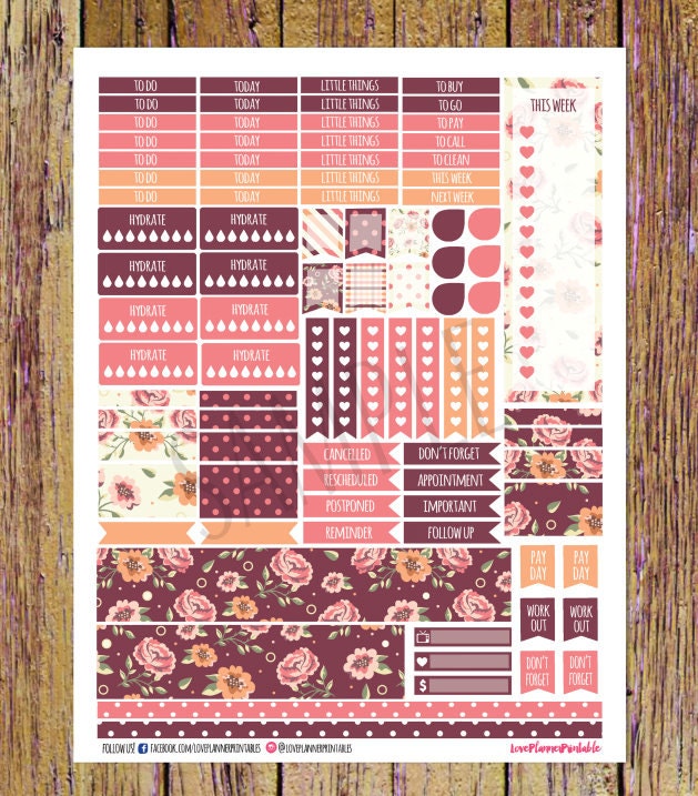 Beautiful Floral Digital Printable Planner Stickers Weekly Stickers ...
