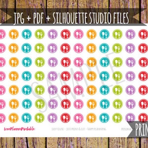Meals Printable Planner Stickers Cut File Utensil Dinner Icon Stickers Functional Stickers Planning Stickers for Erin Condren Planner Box