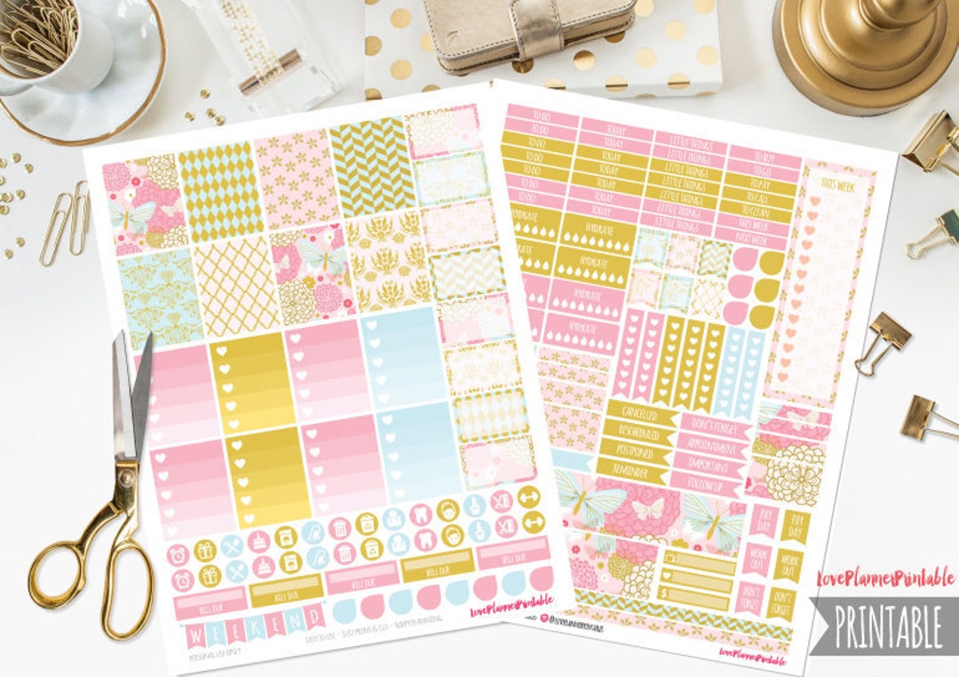 Sweet Butterflies Floral Digital Printable Planner Stickers Weekly ...