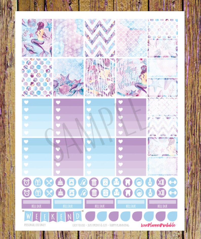 Lavender Mermaid Digital Printable Planner Stickers Weekly Stickers for ...