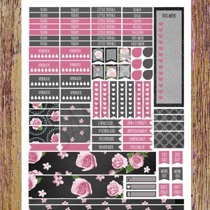 Vintage Rose Chalkboard Digital Printable Planner Stickers Weekly ...