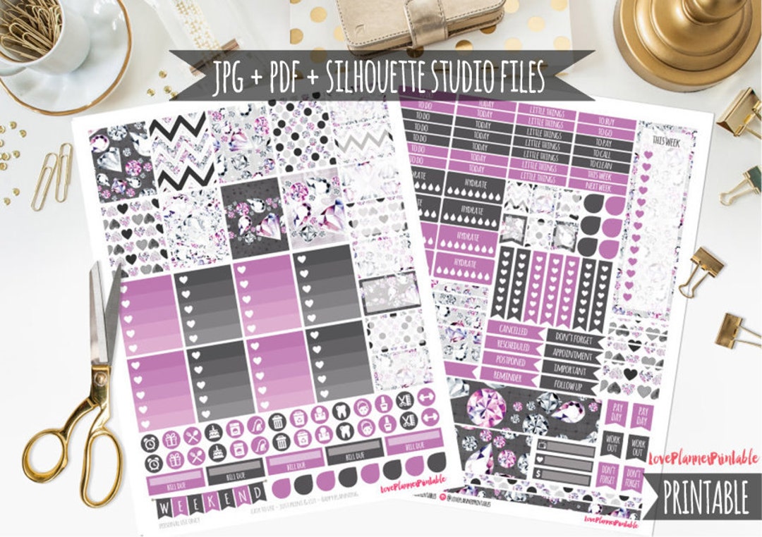 Lavender Bling Printable Planner Stickers Weekly Stickers for Erin ...