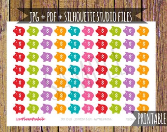 Piggy Bank Printable Planner Stickers Pay Day Stickers Icon Stickers Functional Stickers for Erin Condren Planner Cut File Savings Stickers