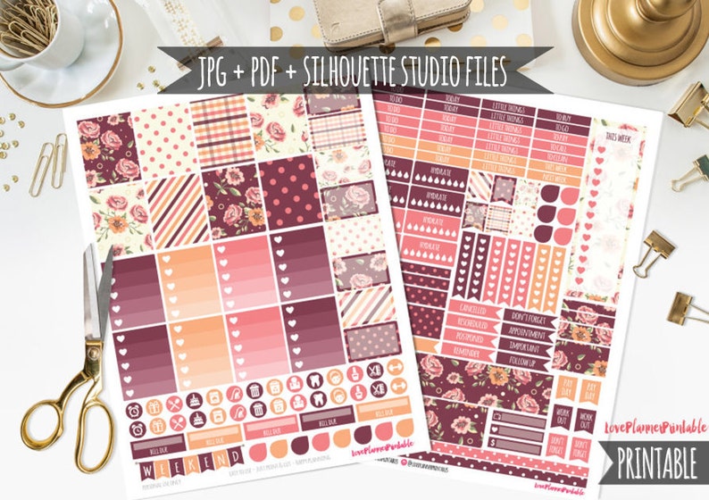 Beautiful Floral Digital Printable Planner Stickers Weekly Stickers ...