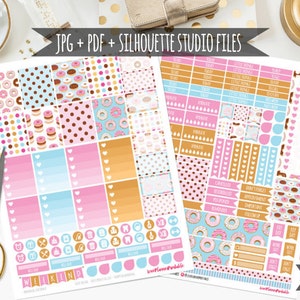 Yummy Donuts Printable Planner Stickers Weekly Planner Stickers for Erin Condren Planner Digital Half Box Donut Planner Checklists Cut Files