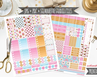 Yummy Donuts Printable Planner Stickers Weekly Planner Stickers for Erin Condren Planner Digital Half Box Donut Planner Checklists Cut Files