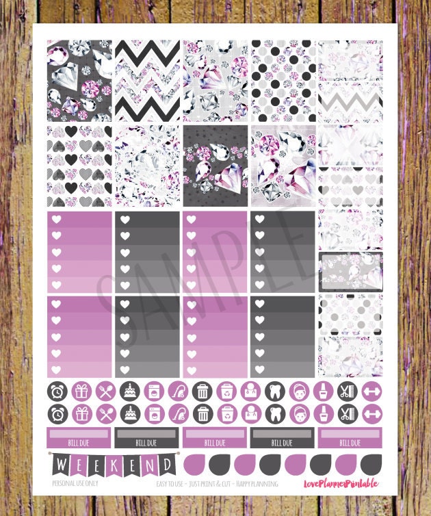 Lavender Bling Printable Planner Stickers Weekly Stickers for Erin ...