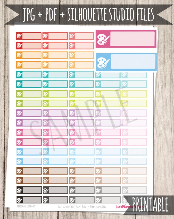 Art Palette Printable Planner Stickers Art Planner Stickers for Erin Condren Planner Craft Functional Stickers Painting Drawing Cut Files